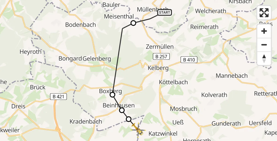 Flugroute Ambulanzhubschrauber Müllenbach - Gefell, 08 März 2026, 13:51