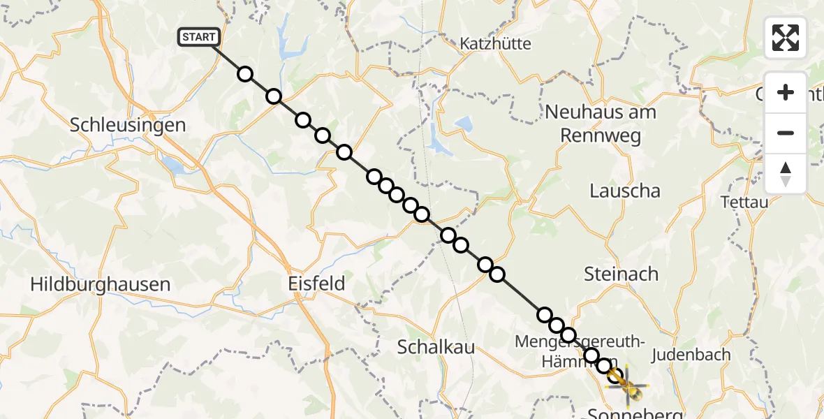 Flugroute Rettungshubschrauber Schleusingerneundorf - Wehd, 08 März 2026, 13:59