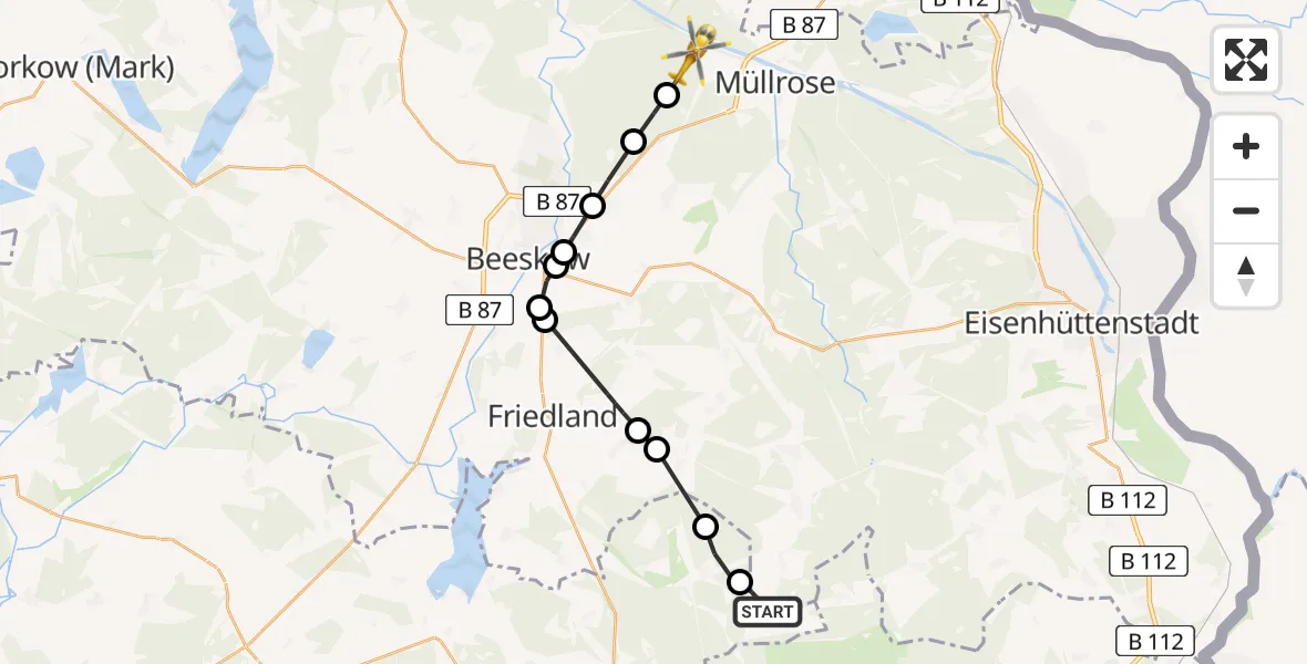 Flugroute Rettungshubschrauber Leeskow - Müllrose, 08 März 2026, 14:01