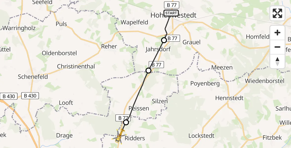 Flugroute Rettungshubschrauber Hohenwestedt - Ridders, 08 März 2026, 14:01