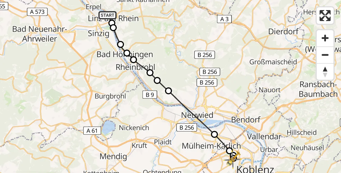 Flugroute Rettungshubschrauber Kripp - Koblenz, 08 März 2026, 14:07