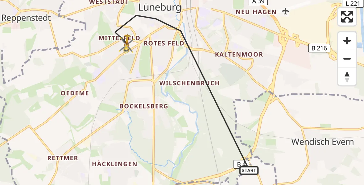 Flugroute Rettungshubschrauber Lüneburg - Lüneburg, 08 März 2026, 14:08
