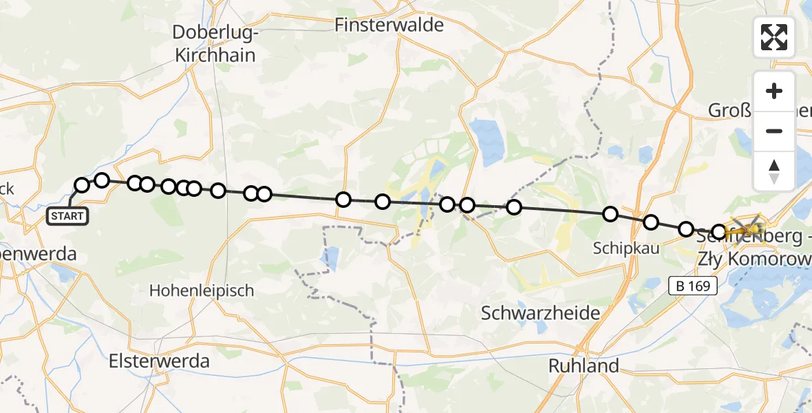 Flugroute Ambulanzhubschrauber Bad Liebenwerda - Senftenberg, 08 März 2026, 14:09