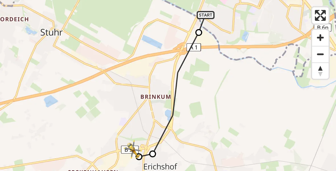 Flugroute Rettungshubschrauber Bremen-Süd - Stuhr, 08 März 2026, 14:09
