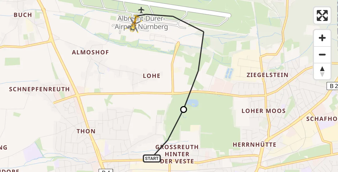 Routekaart van de vlucht: Rettungshubschrauber nach Nuremberg Airport