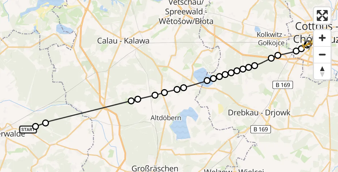 Routekaart van de vlucht: Rettungshubschrauber nach Carl Thien Hospital Cottbus