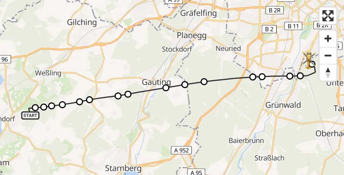 Routekaart van de vlucht: Rettungshubschrauber nach ADAC Air Rescue Center Heliport (Christoph 1)