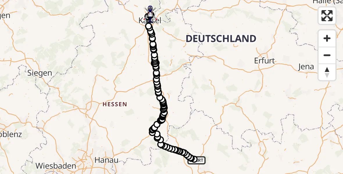 Flugroute Polizeihubschrauber Oerlenbach - Fuldatal Federal Police Heliport, 08 März 2026, 14:34