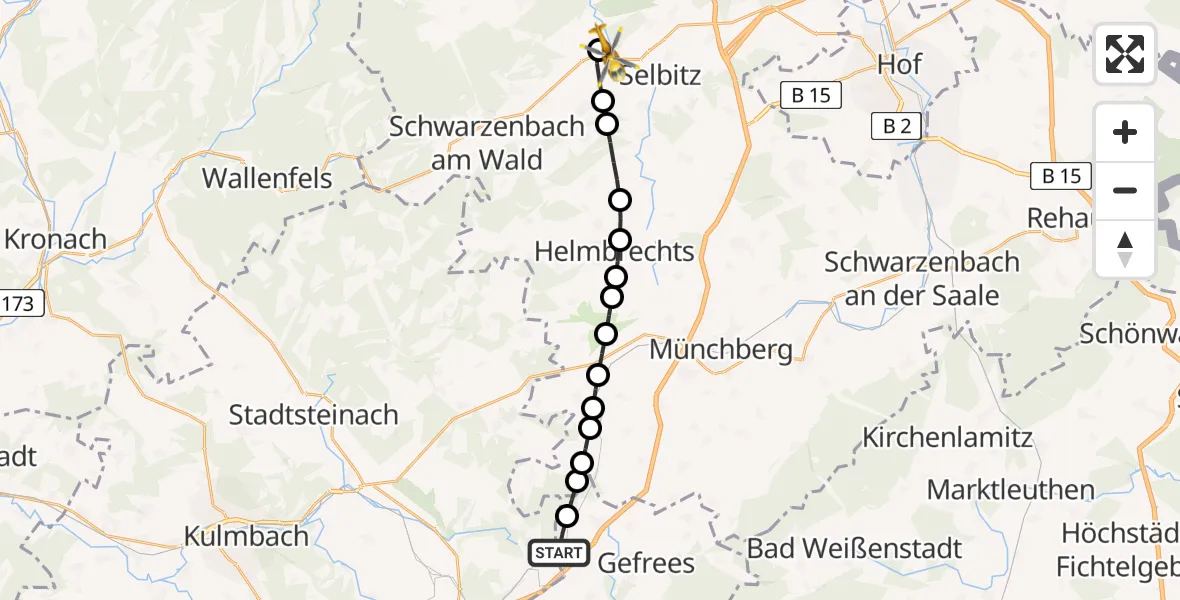 Flugroute Rettungshubschrauber Falls - Naila, 08 März 2026, 14:34