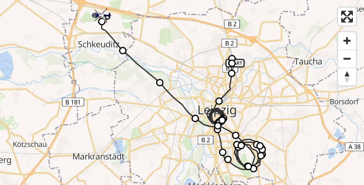 Flugroute Polizeihubschrauber Nordost - Leipzig/Halle Airport, 08 März 2026, 14:34