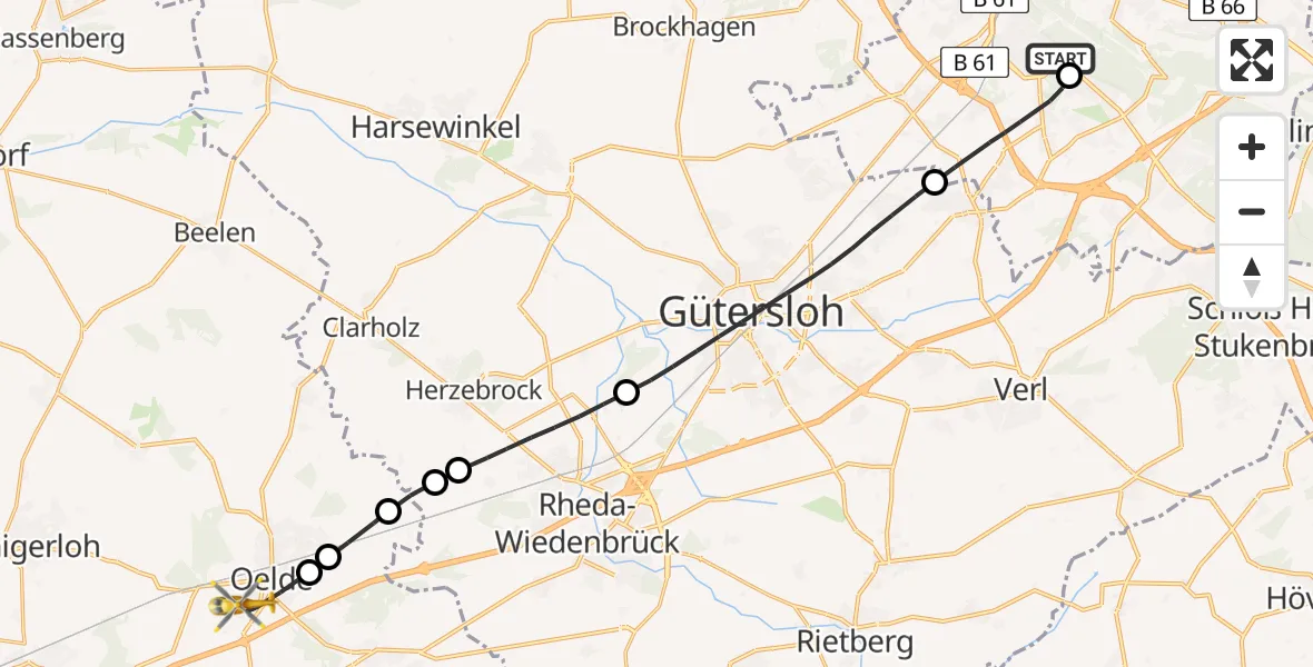 Flugroute Rettungshubschrauber Luftrettungszentrum Bielefeld - Oelde, 08 März 2026, 14:40