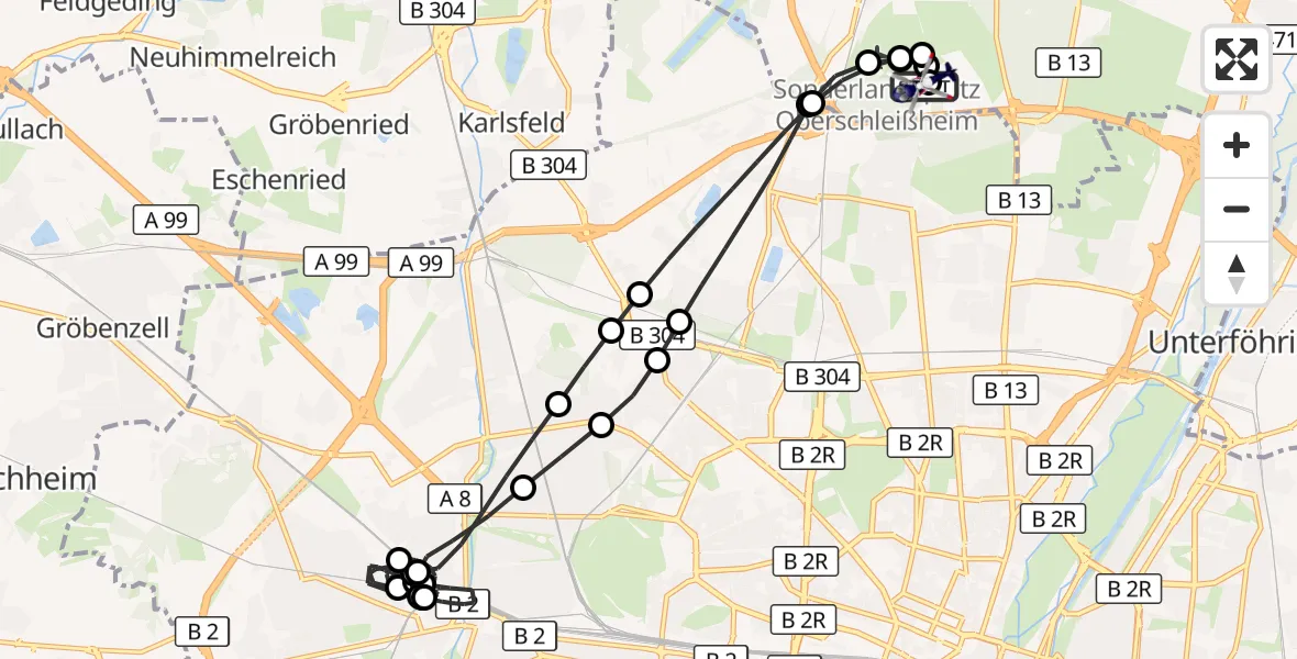 Flugroute Polizeihubschrauber Oberschleißheim - Oberschleißheim, 08 März 2026, 14:54