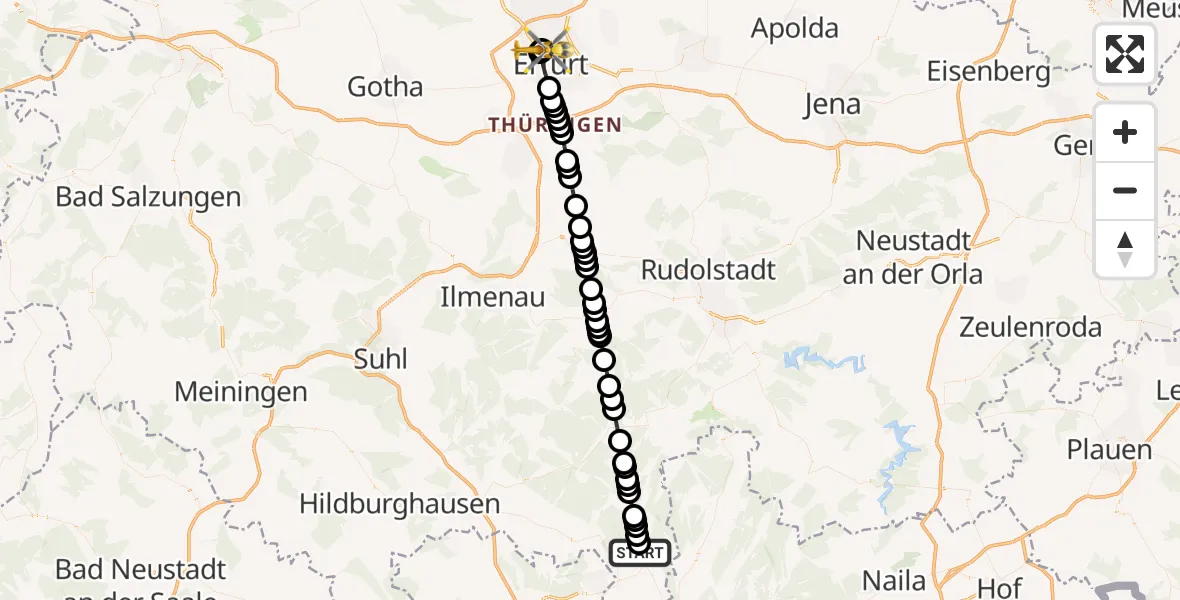Flugroute Rettungshubschrauber Neufang - Helios Clinic Erfurt, 08 März 2026, 14:56