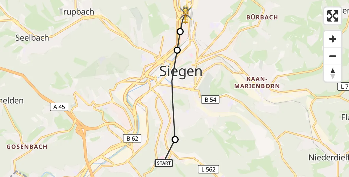 Routekaart van de vlucht: Rettungshubschrauber nach Siegen, Hammerwerk