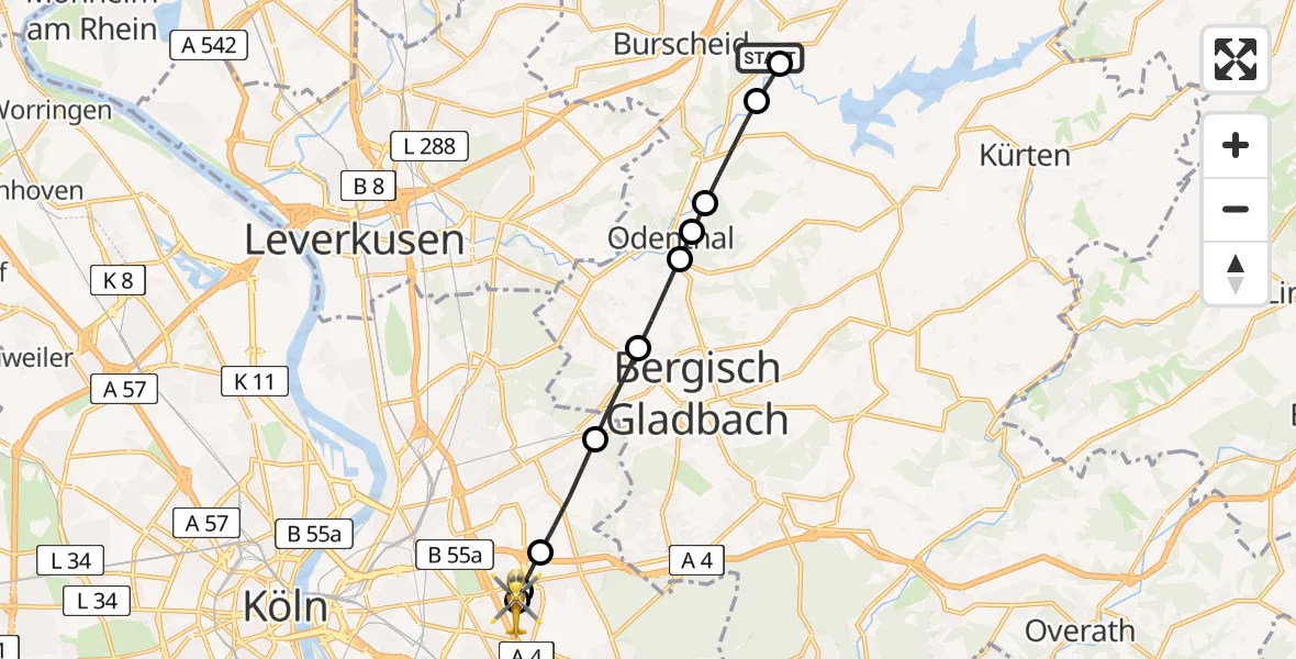 Routekaart van de vlucht: Rettungshubschrauber nach Merheim Hospital
