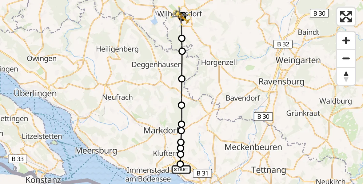 Routekaart van de vlucht: Rettungshubschrauber nach Niederweiler, Im Ländle