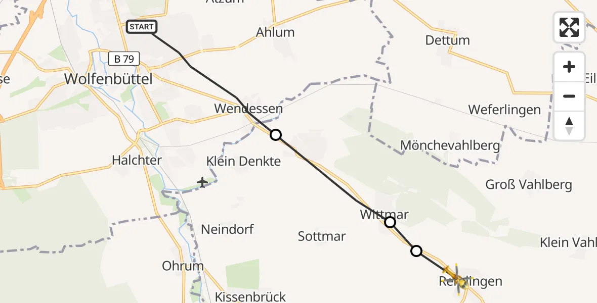 Flugroute Rettungshubschrauber Wolfenbüttel - Remlingen, 08 März 2026, 15:06