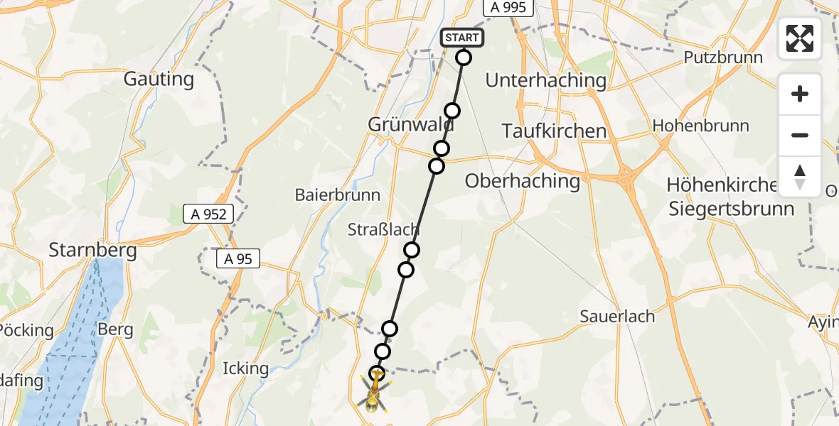 Flugroute Rettungshubschrauber ADAC Air Rescue Center Heliport (Christoph 1) - Dettenhausen, 08 März 2026, 15:07