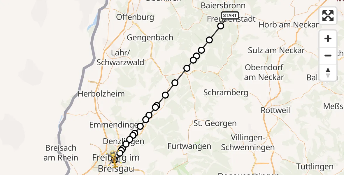 Routekaart van de vlucht: Rettungshubschrauber nach Freiburg University Hospital Heliport 2
