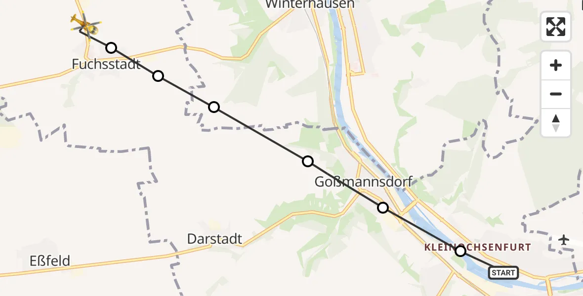 Flugroute Rettungshubschrauber Hohestadt - Fuchsstadt, 08 März 2026, 15:13