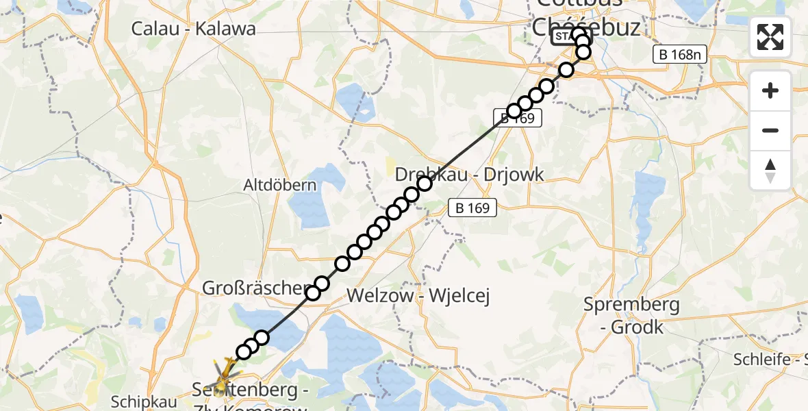 Routekaart van de vlucht: Rettungshubschrauber nach Senftenberg, K 6612