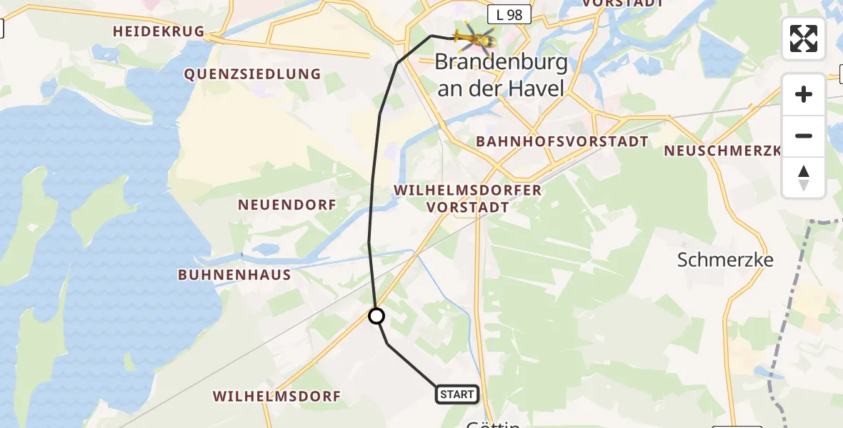 Flugroute Rettungshubschrauber Göttin - Brandenburg an der Havel, 08 März 2026, 15:39