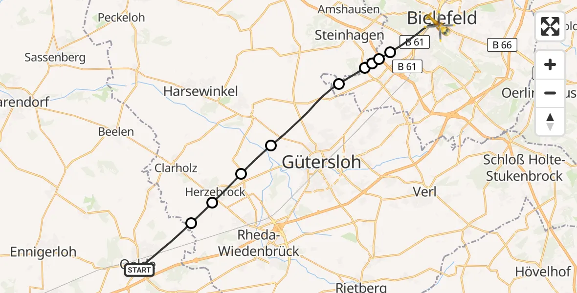 Routekaart van de vlucht: Rettungshubschrauber nach Bielefeld, Burgsteig