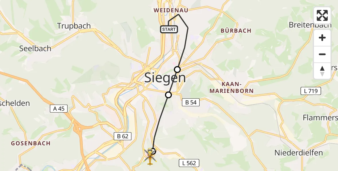 Flugroute Rettungshubschrauber Siegen - Evangelisches Jung-Stilling Hospital, 08 März 2026, 15:42