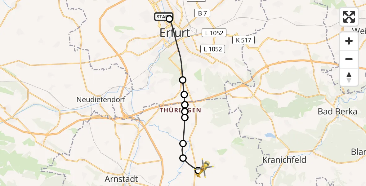 Routekaart van de vlucht: Rettungshubschrauber nach Arnstadt-Alkersleben Airfield