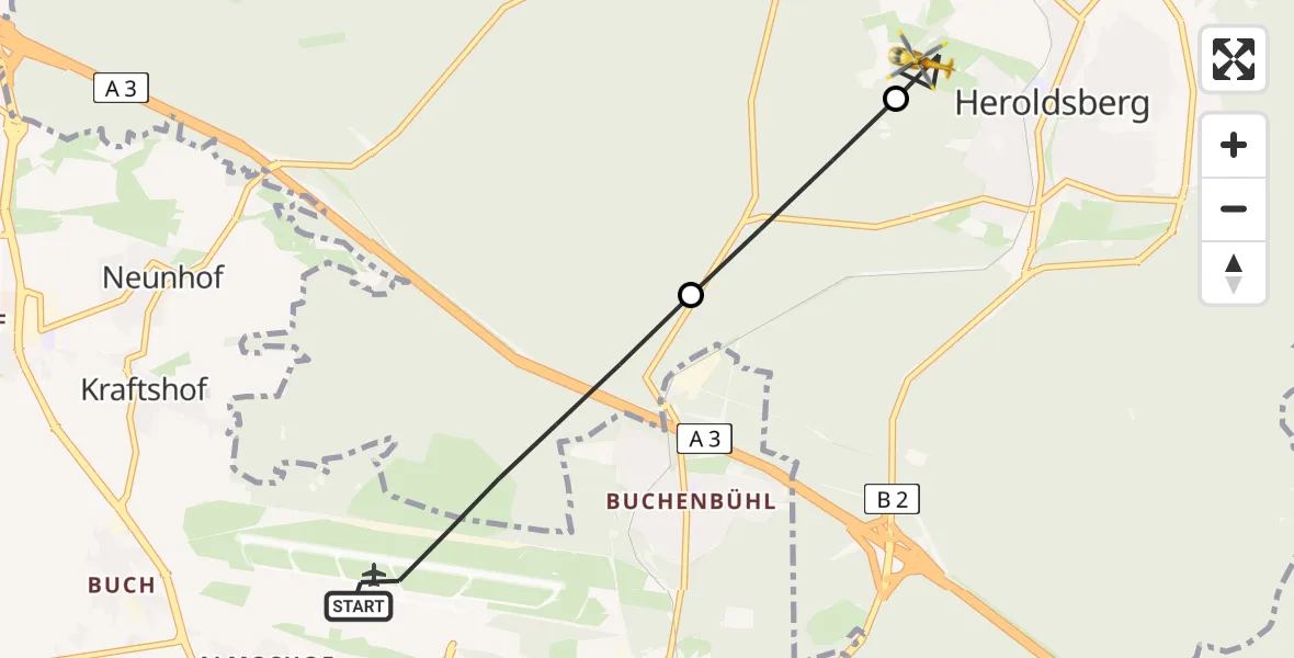 Flugroute Rettungshubschrauber Nuremberg Airport - Heroldsberg, 08 März 2026, 15:58