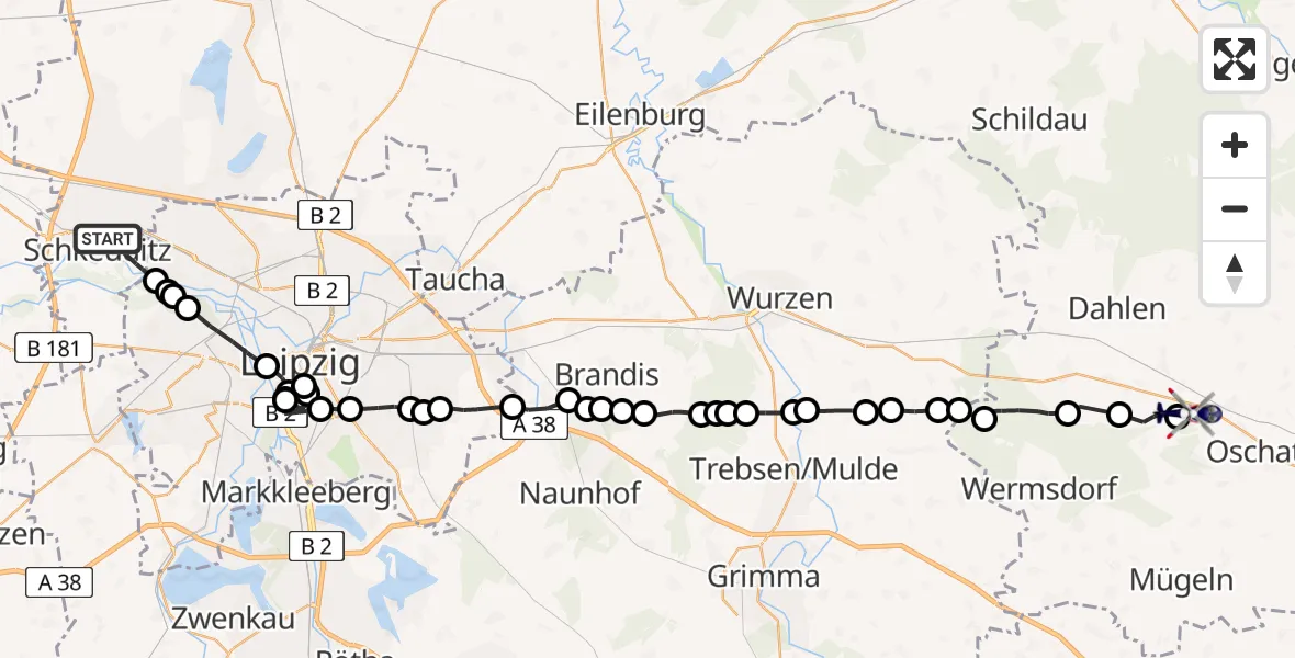 Routekaart van de vlucht: Polizeihubschrauber nach Dahlen, B 6