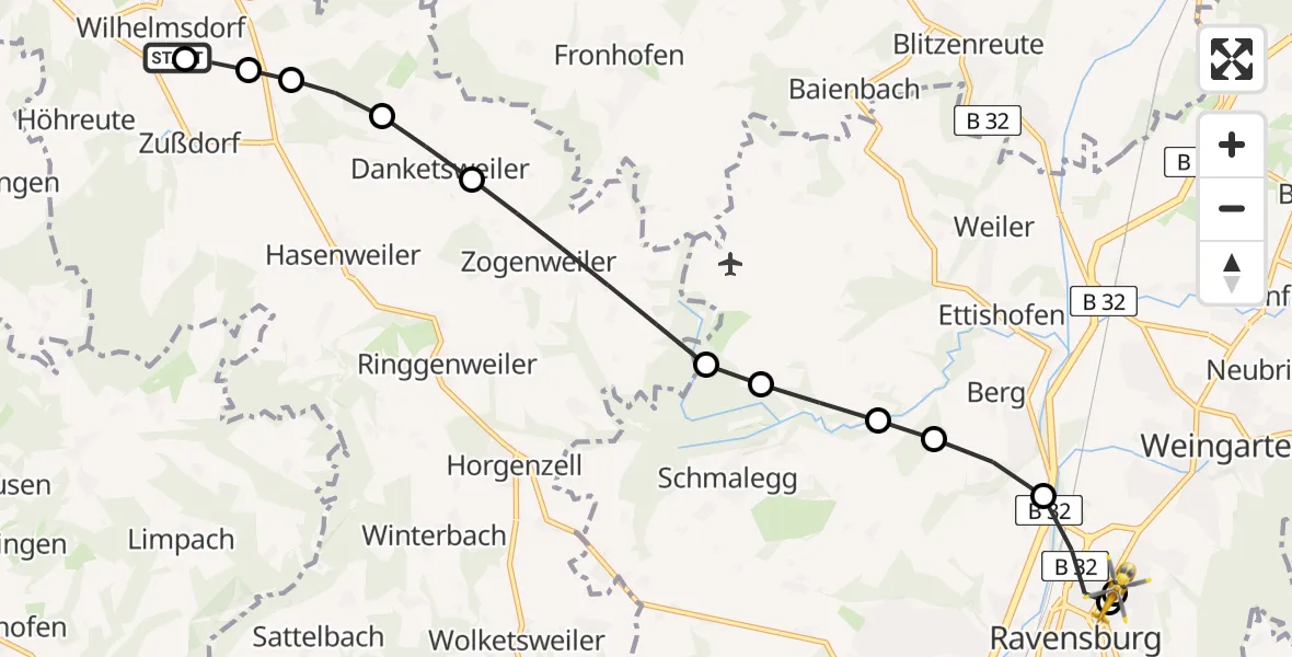 Flugroute Rettungshubschrauber Niederweiler - Sankt Elisabeth Hospital, 08 März 2026, 16:12