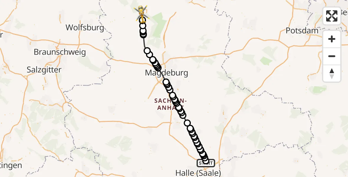 Flugroute Ambulanzhubschrauber Halle-Oppin Airfield - Gardelegen, 08 März 2026, 16:15
