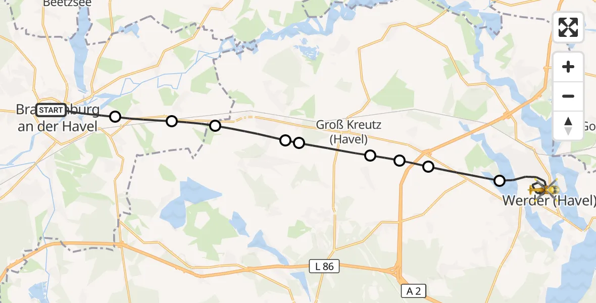 Flugroute Rettungshubschrauber Brandenburg an der Havel - Werder (Havel), 08 März 2026, 16:16