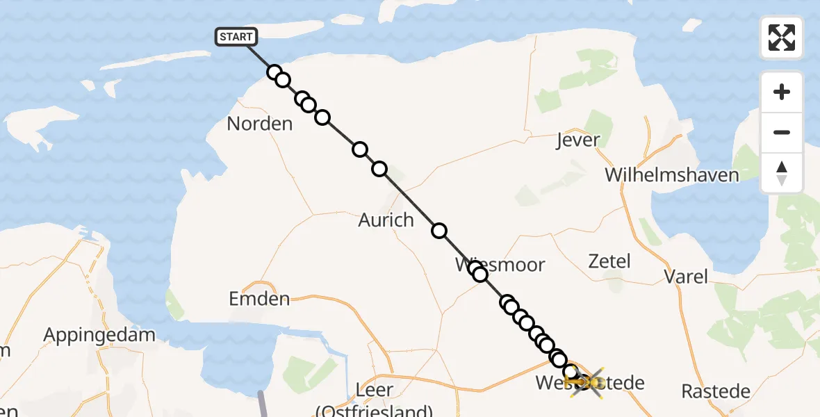Flugroute Rettungshubschrauber Noordzee - Fikensolt, 08 März 2026, 16:24
