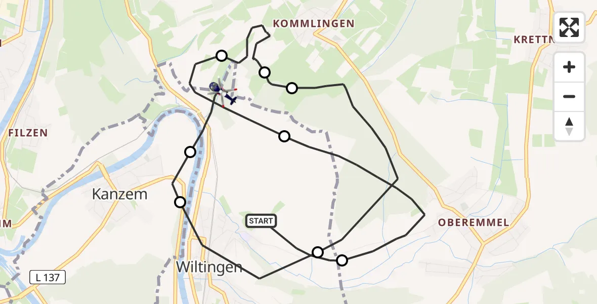 Flugroute Polizeihubschrauber Wiltingen - Wiltingen, 08 März 2026, 16:26
