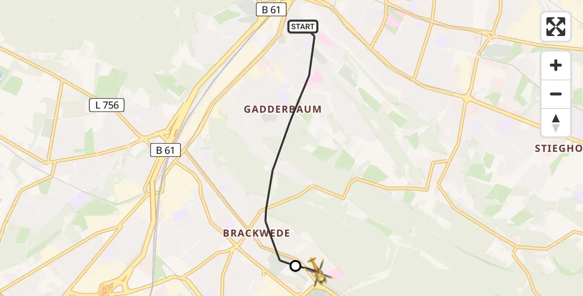 Flugroute Rettungshubschrauber Bielefeld - Luftrettungszentrum Bielefeld, 08 März 2026, 16:29