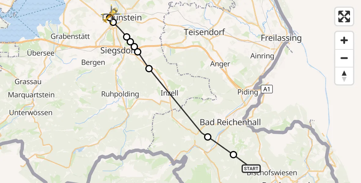 Flugroute Rettungshubschrauber Bischofswiesen - Traunstein Hospital Helipad, 08 März 2026, 16:32