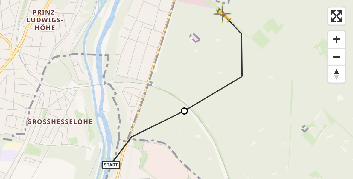 Flugroute Rettungshubschrauber Grünwald - ADAC Air Rescue Center Heliport (Christoph 1), 08 März 2026, 16:35