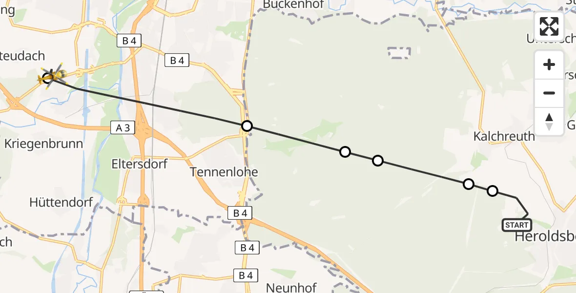 Flugroute Rettungshubschrauber Heroldsberg - Steudach, 08 März 2026, 16:38