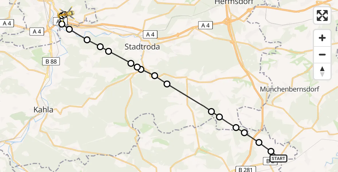 Routekaart van de vlucht: Rettungshubschrauber nach Jena University Hospital