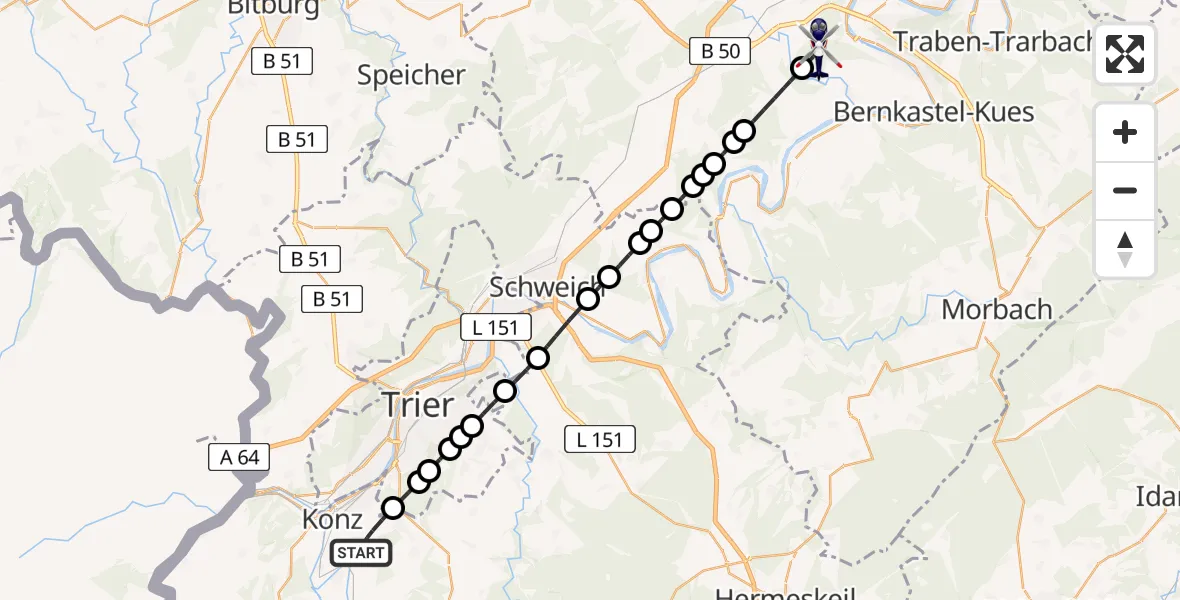 Flugroute Polizeihubschrauber Konz - Wehlen, 08 März 2026, 16:47