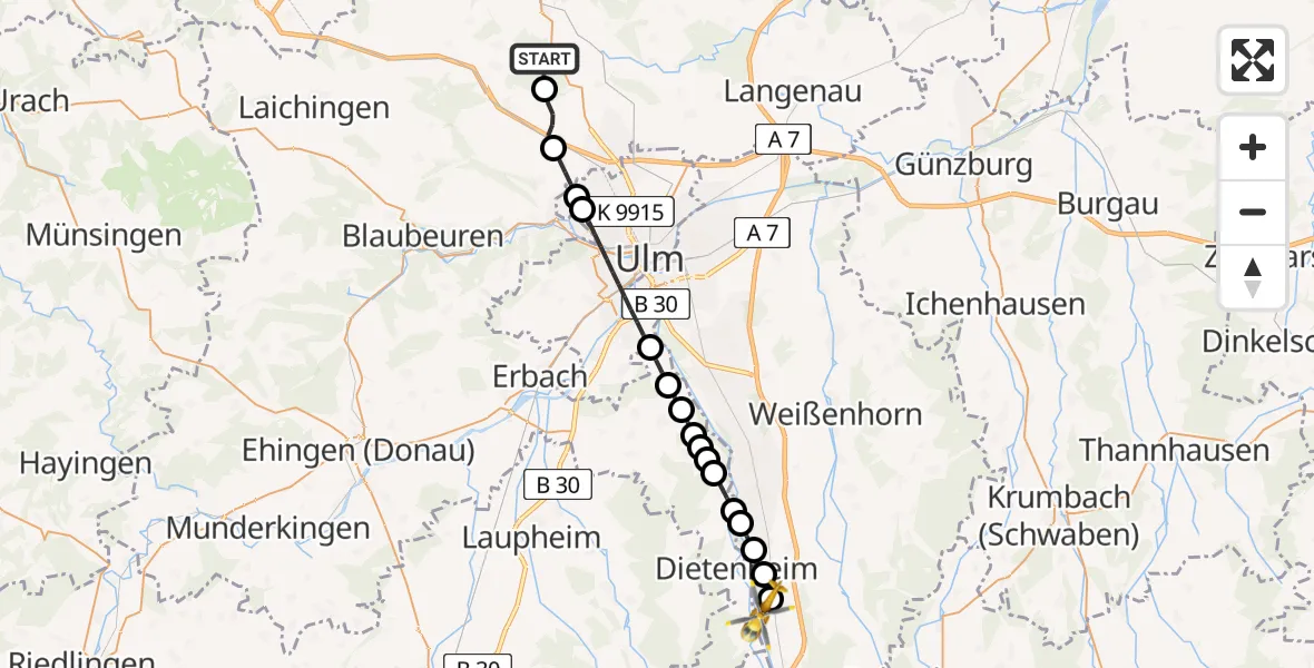 Flugroute Rettungshubschrauber Luizhausen - Herrenstetten, 08 März 2026, 16:52