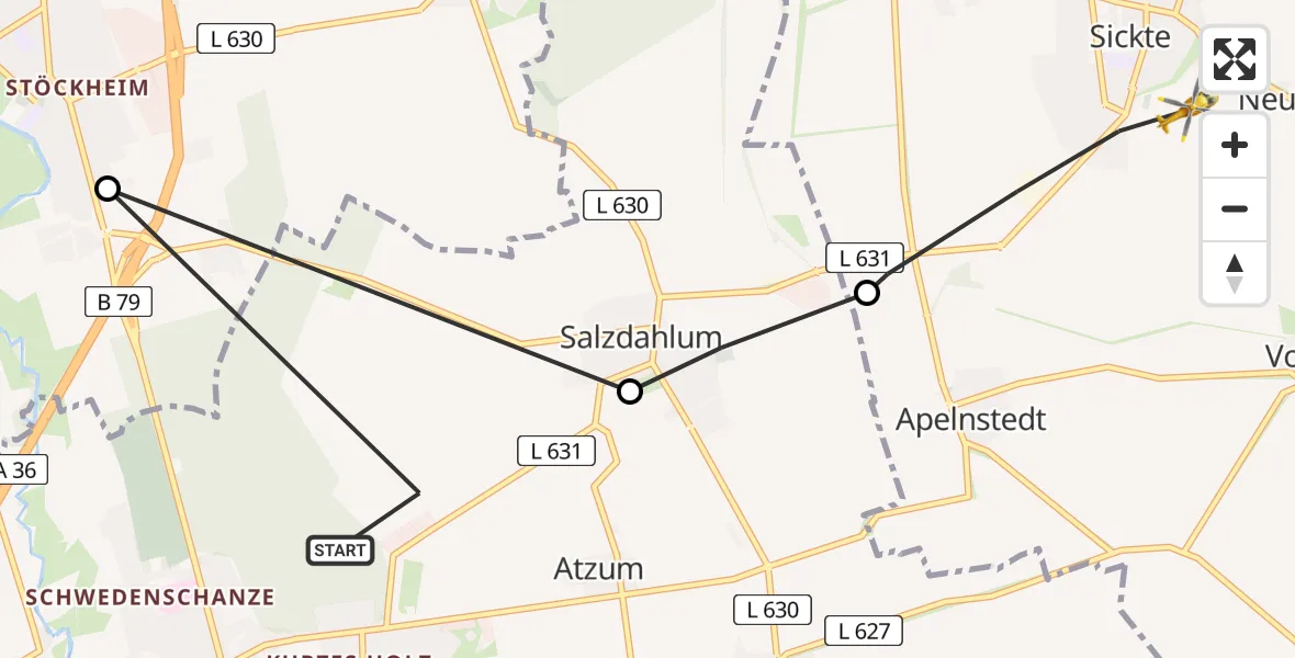 Flugroute Rettungshubschrauber Wolfenbüttel - Neuerkerode, 08 März 2026, 16:54
