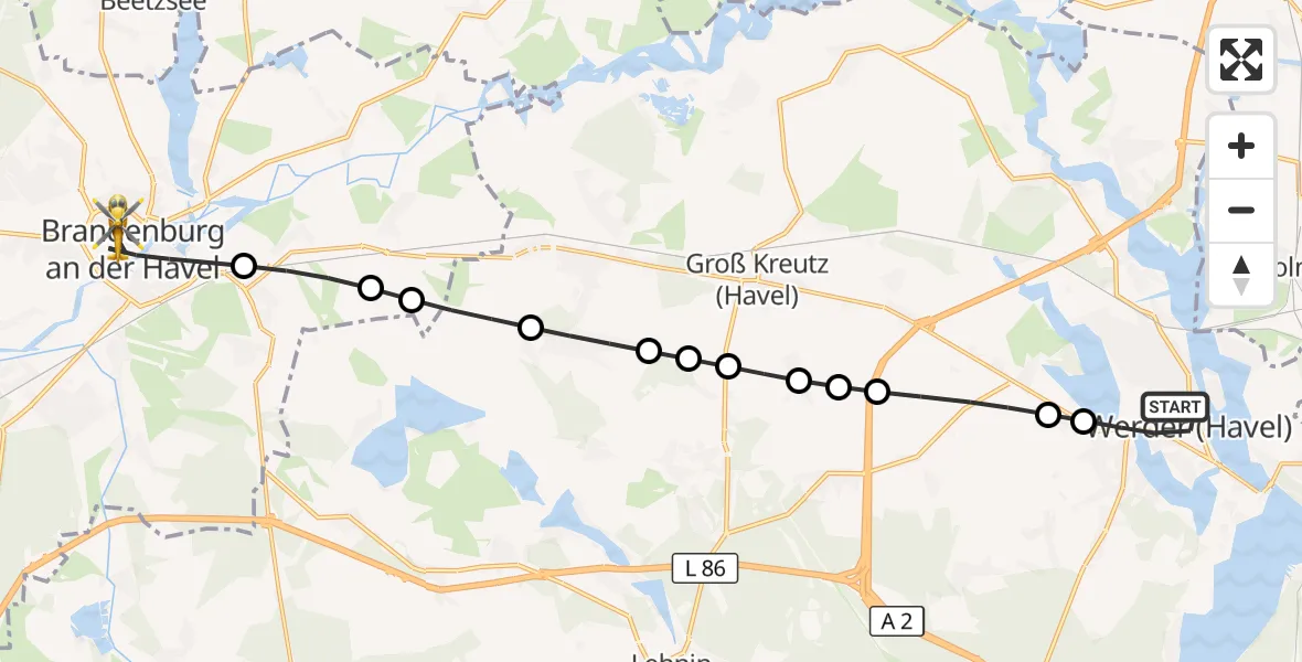 Flugroute Rettungshubschrauber Werder (Havel) - Brandenburg an der Havel, 08 März 2026, 16:57