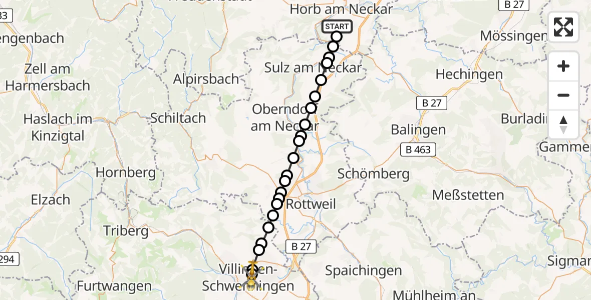 Flugroute Rettungshubschrauber Isenburg - DRF Air Rescue Station Villingen-Schwenningen Heliport (Christoph 11), 08 März 2026, 17:00