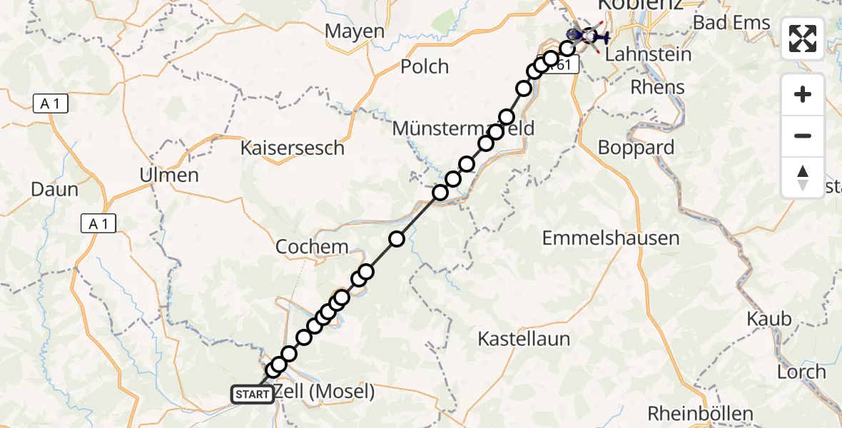 Flugroute Polizeihubschrauber Reil - Koblenz-Winningen Airfield, 08 März 2026, 17:01