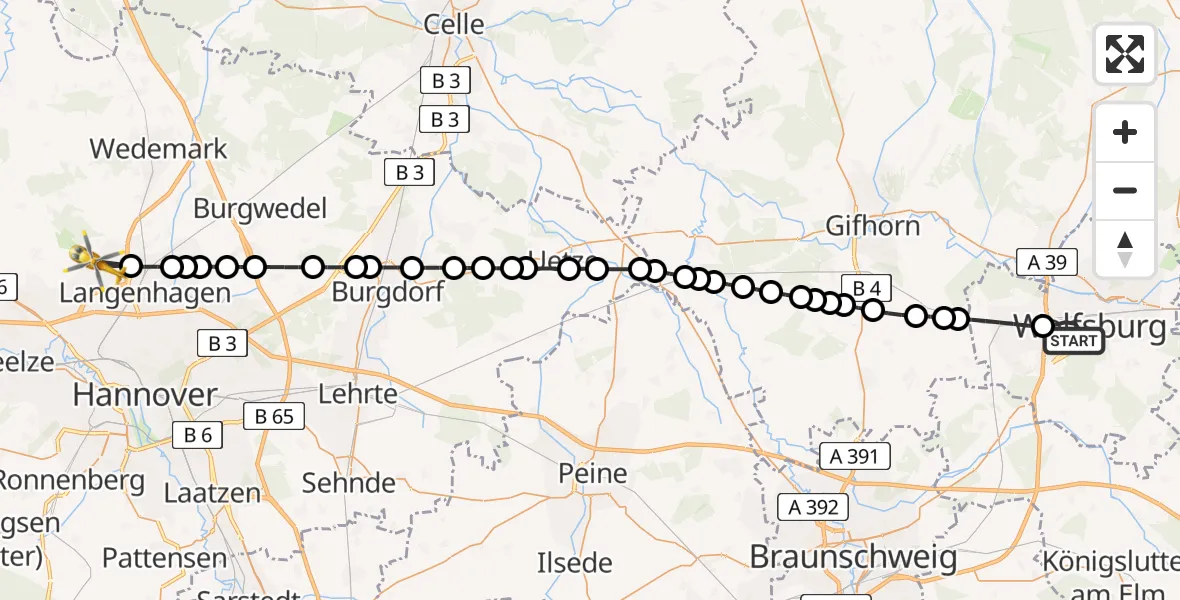 Routekaart van de vlucht: Ambulanzhubschrauber nach Hannover Airport
