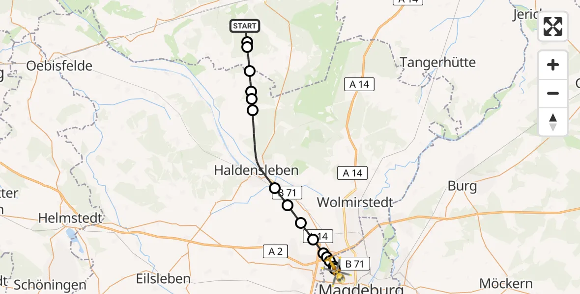 Routekaart van de vlucht: Ambulanzhubschrauber nach Magdeburg Hospital