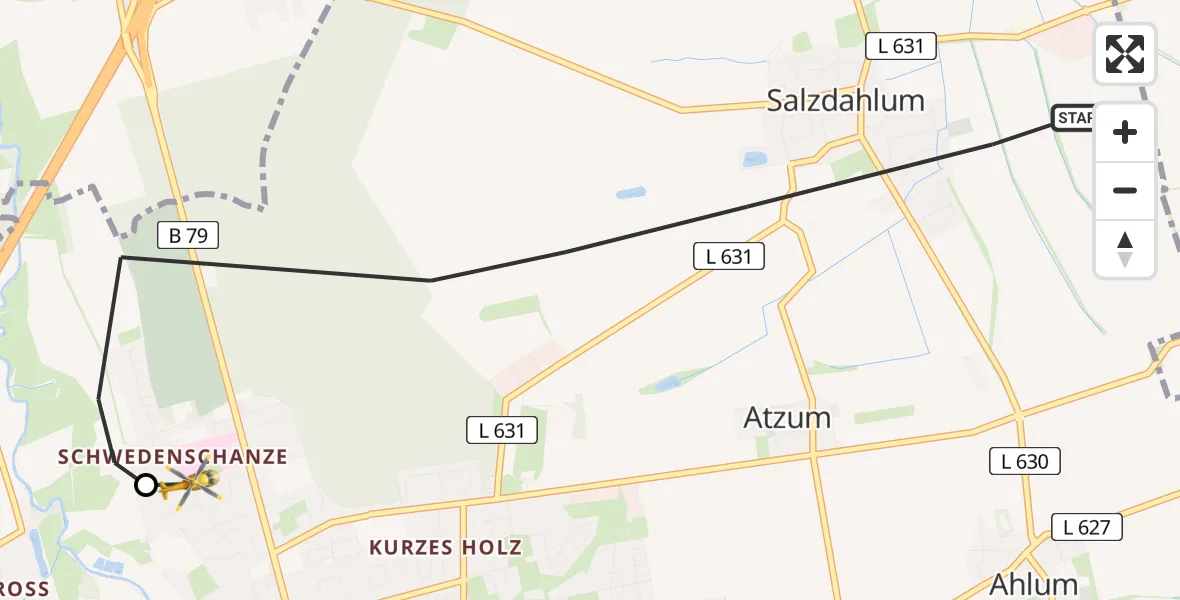 Routekaart van de vlucht: Rettungshubschrauber nach Wolfenbüttel Municipal Hospital Heliport (Christoph 30)